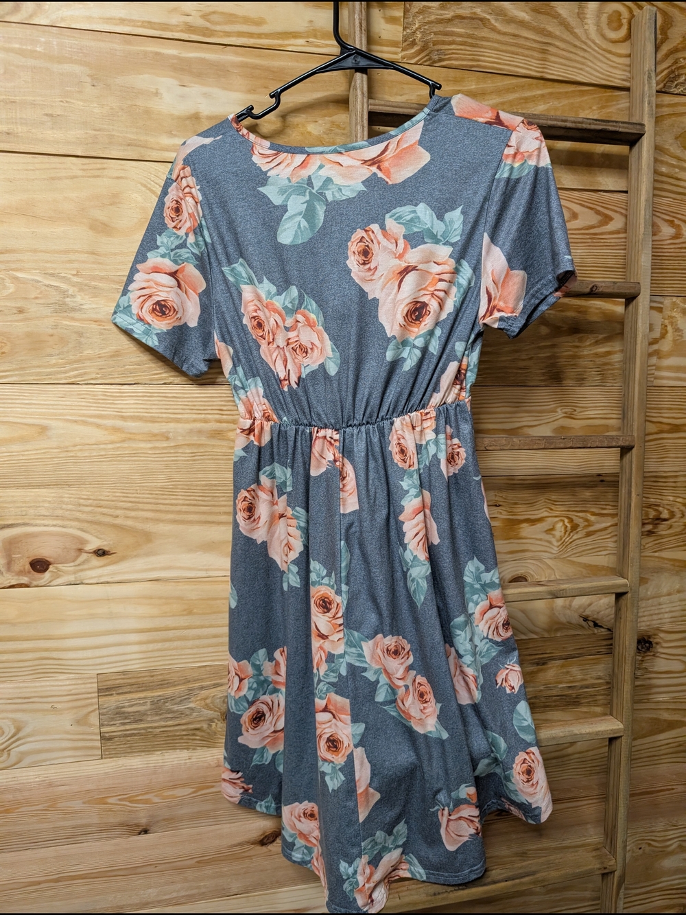Floral Midi Dress with Peach Roses - Women Dresses Midi - Picture 3 of 3